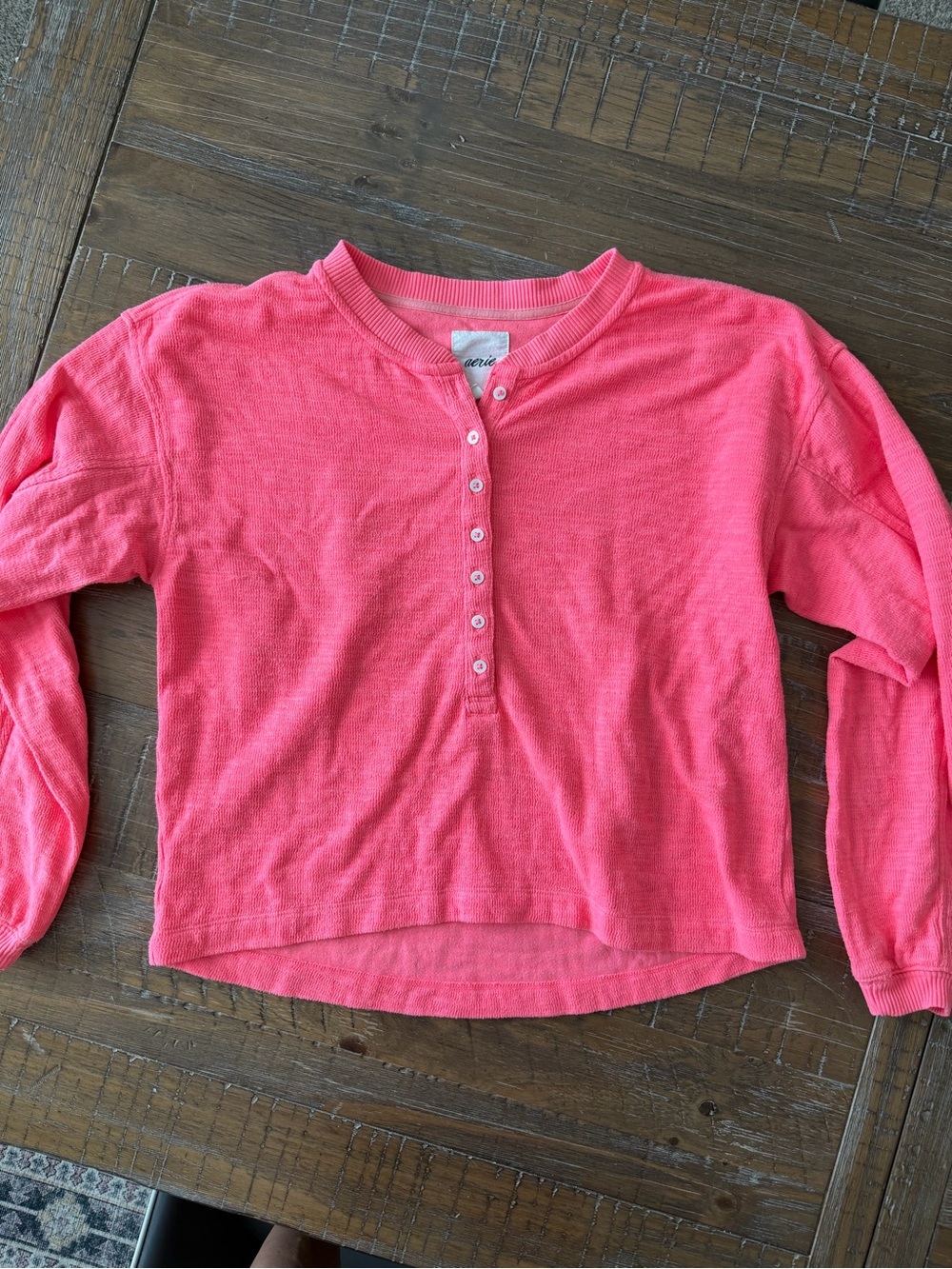 aerie Neon Neon Pink Long-Sleeve Henley Top